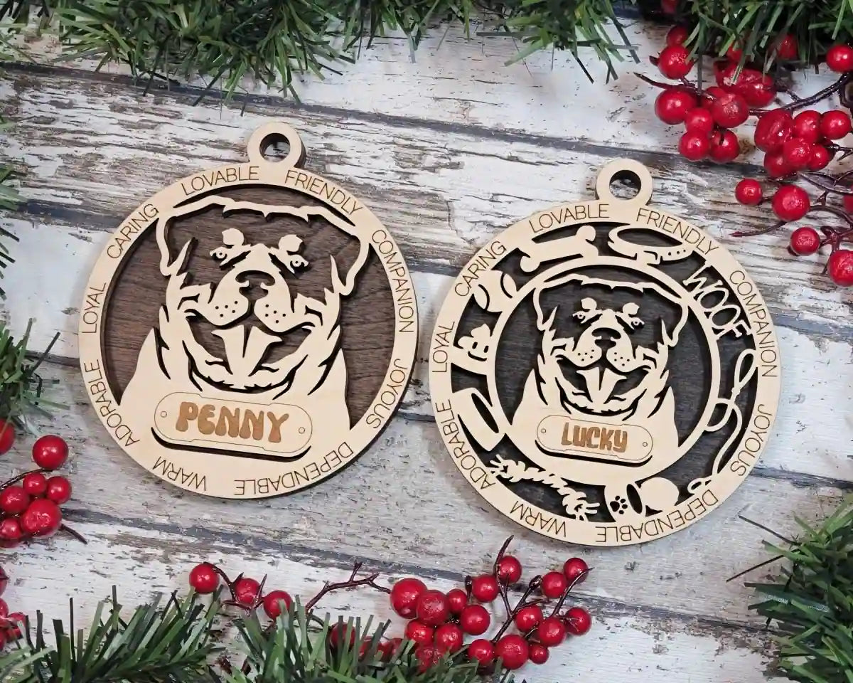 Personalised wooden dog ornament