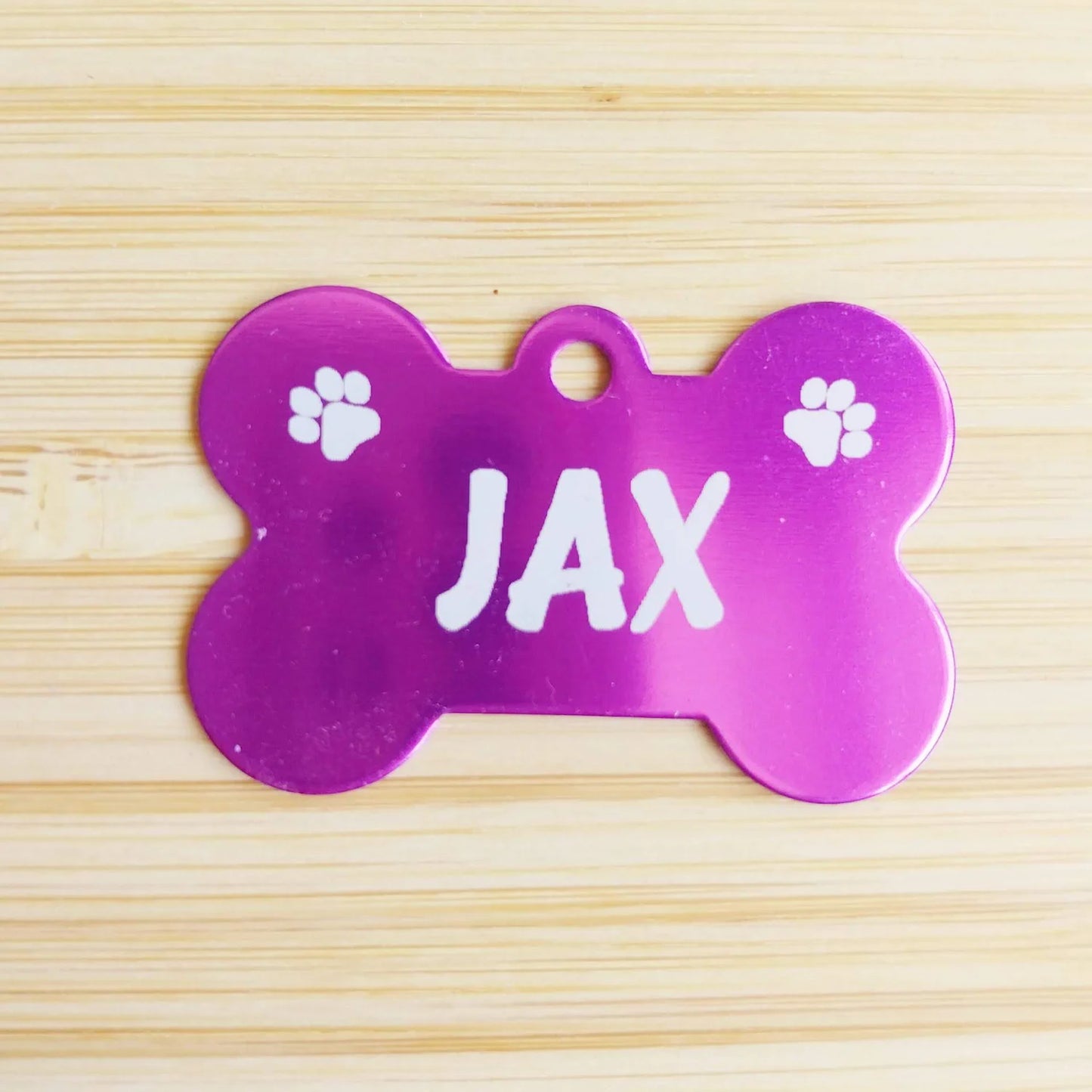 engrave purple bone shaped dog tag