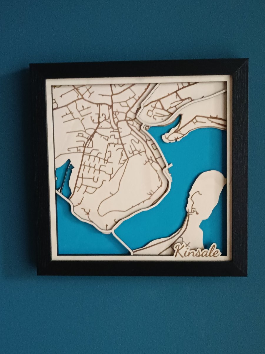 Laser engraved map of Kinsale