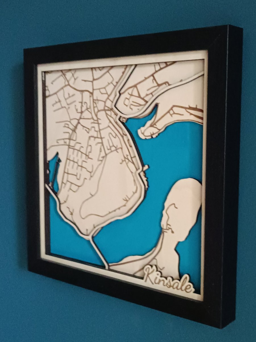 Laser engraved map of Kinsale