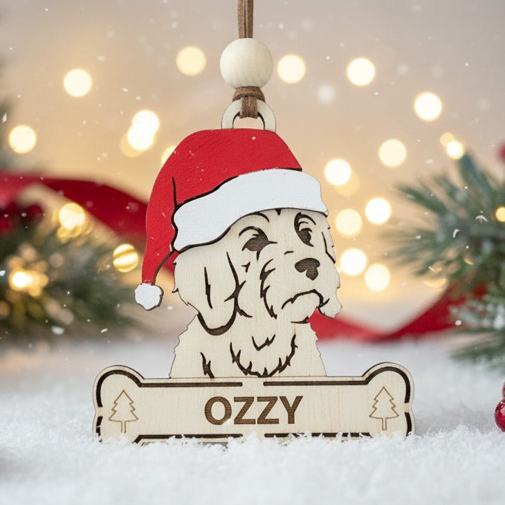 Aussie Doodle personalised wooden christmas ornament