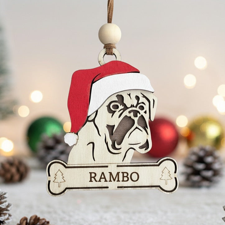Dog Christmas ornament with santa hat