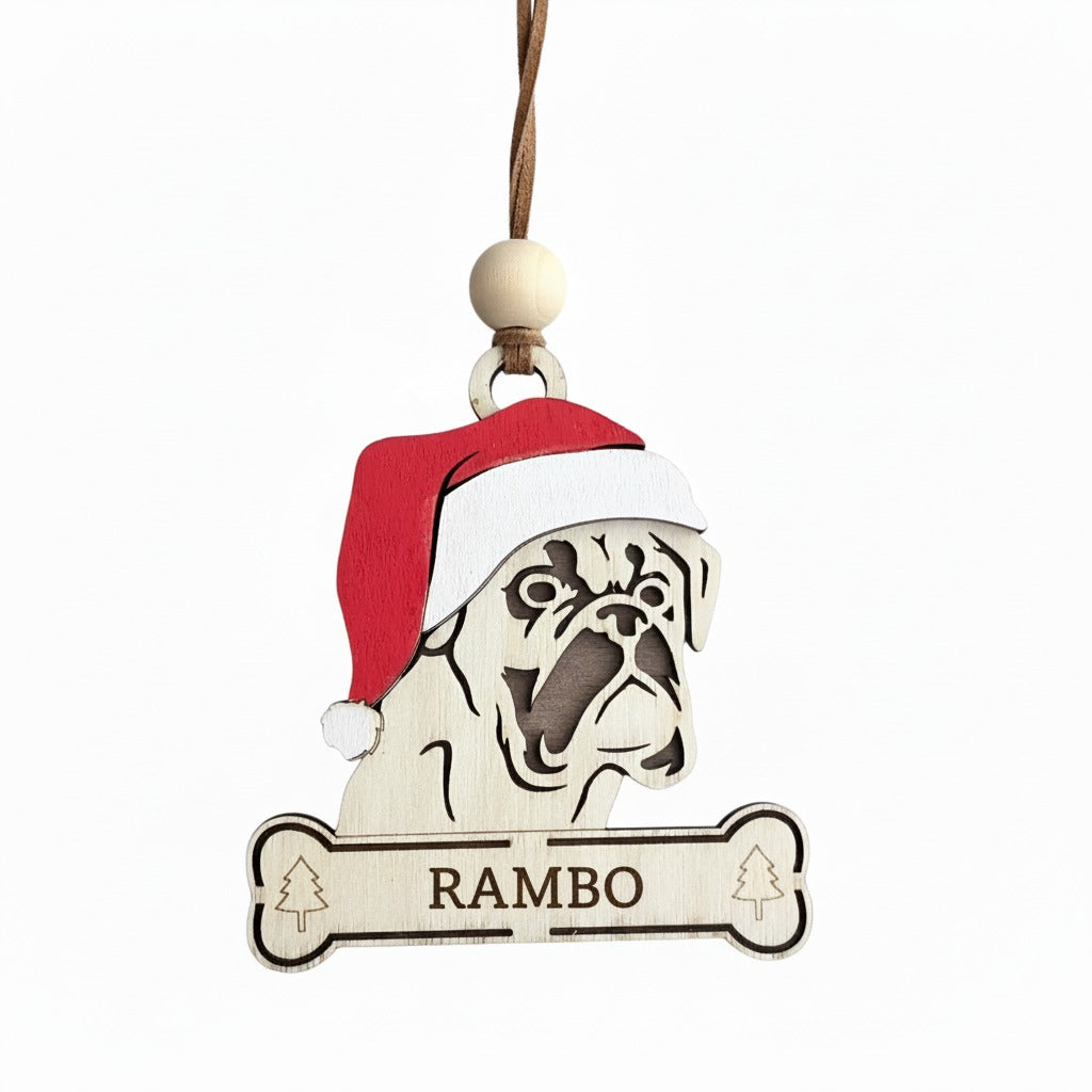 dog with santa hat christmas tree ornament