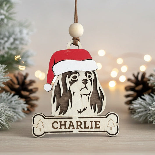Cavalier Kng Charles Santa ornament
