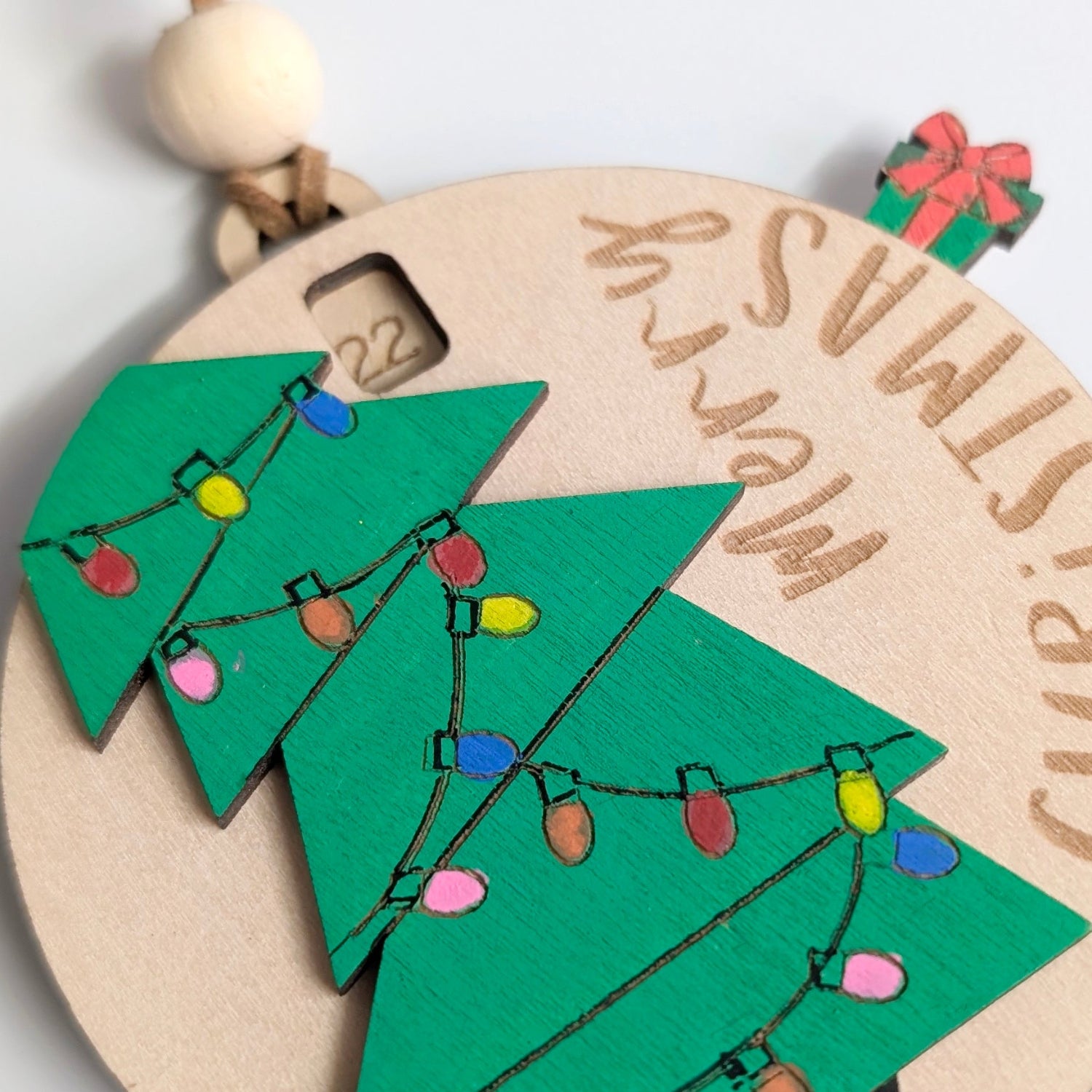 Hand painted Christmas Countdown tree ornament. Count down days to christmas
