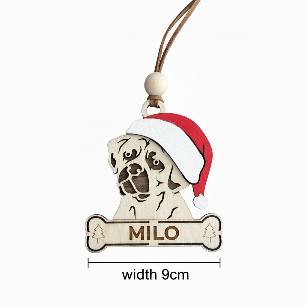 Pug dog wearing a santa hat Christmas ornament