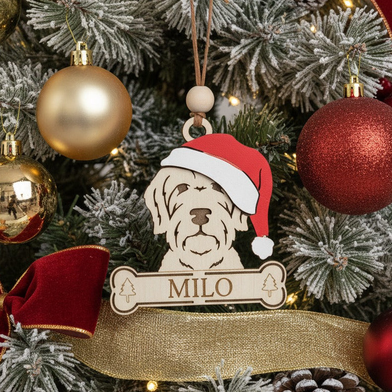 Wooden Schnauzer Poodle Christmas tree ornament