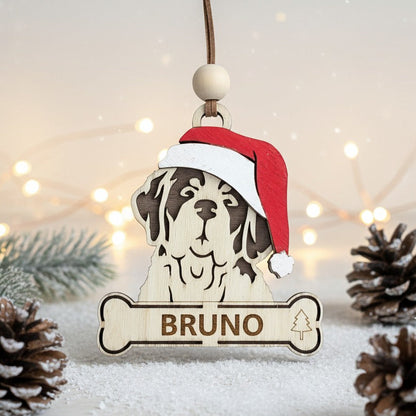 Wooden St Bernard Dog Christmas Ornament