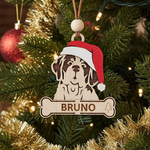 Wooden St Bernard Dog Christmas tree ornament