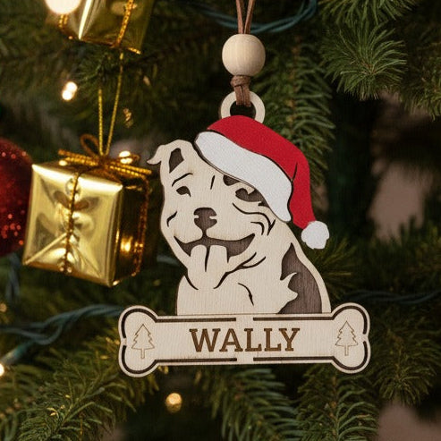 Wooden Staffordshire Bull Terrier Christmas tree ornament