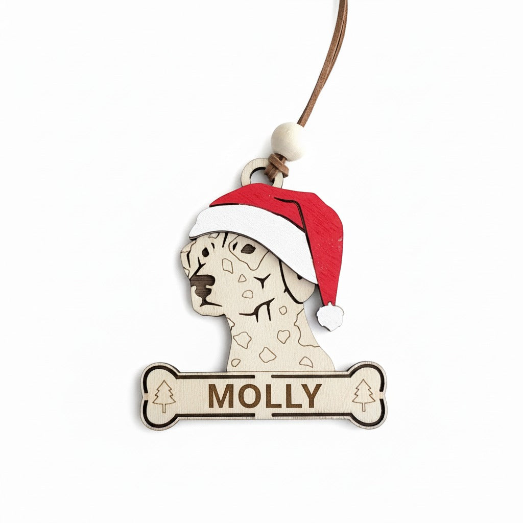 Santa hat dalmatian dog ornament