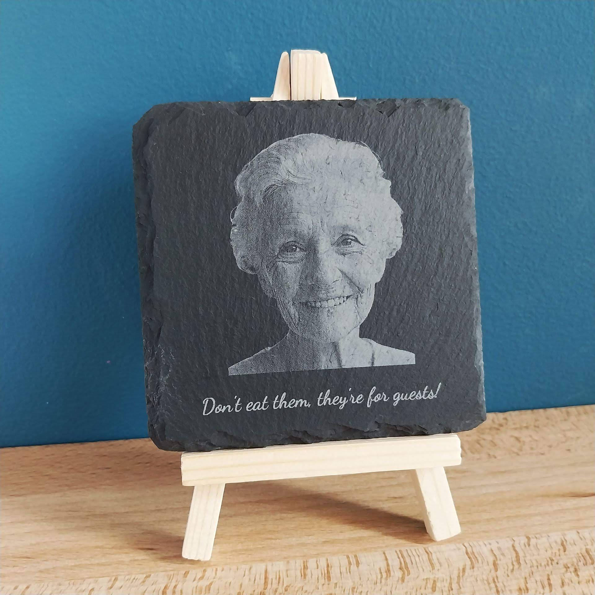 photo engraved slate on a mini easel