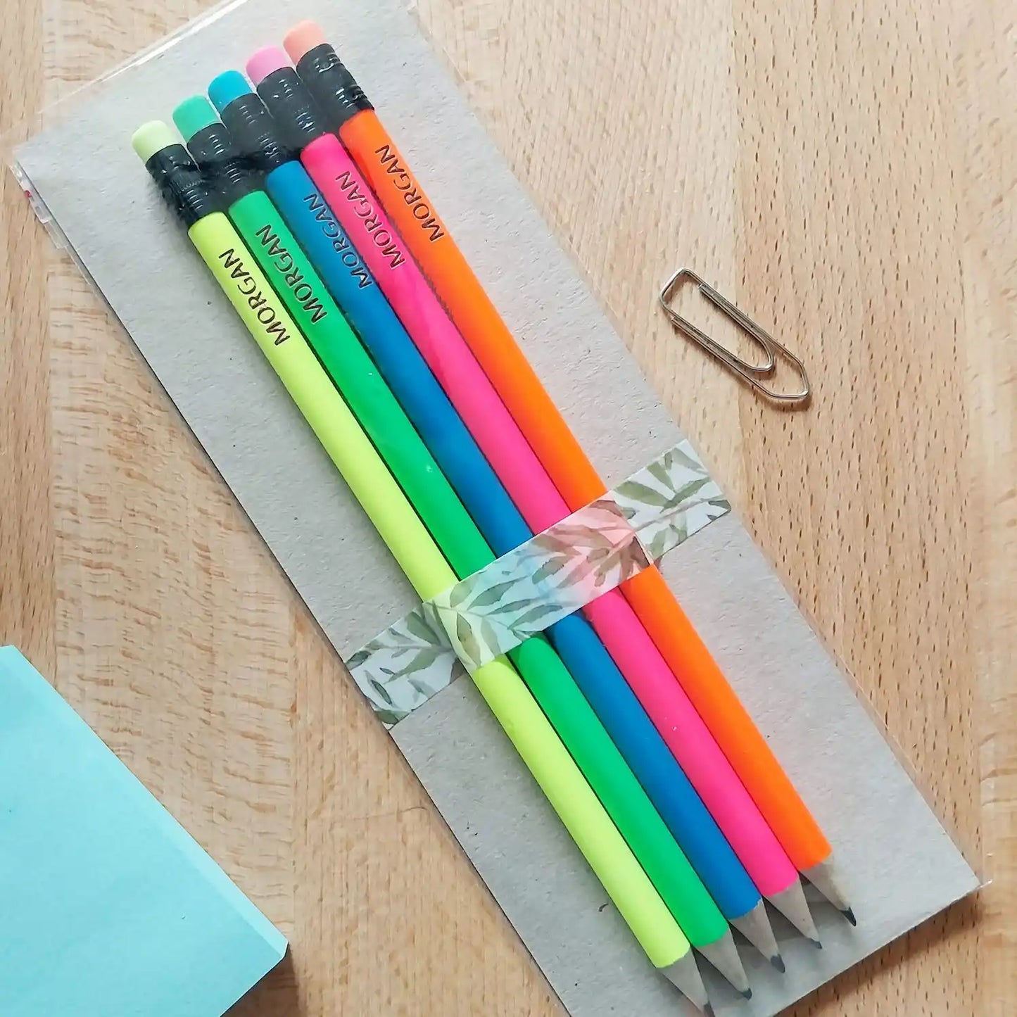 pack of personalised neon pencils