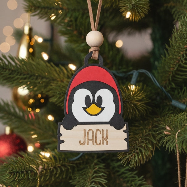 Personalised Wooden Penguin Ornament