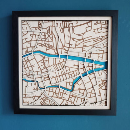 Cork city laser engraved map