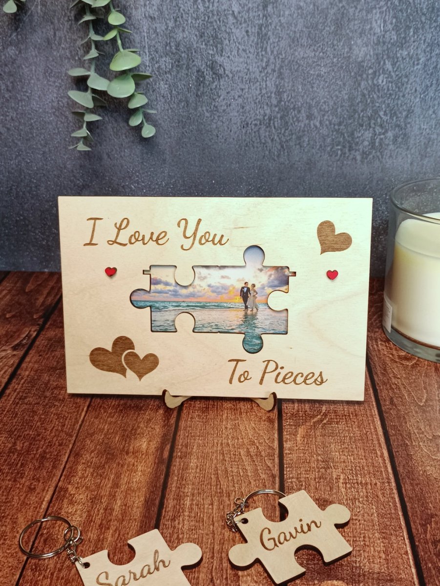 Love you to pieces puzzle piece wooden photo frame