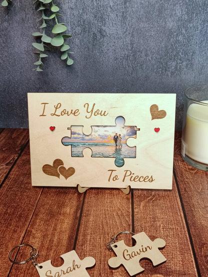 Love you to pieces puzzle piece wooden photo frame