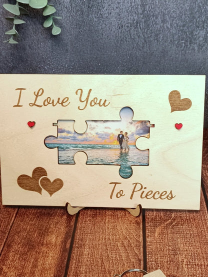 Love you to pieces puzzle piece wooden photo frame