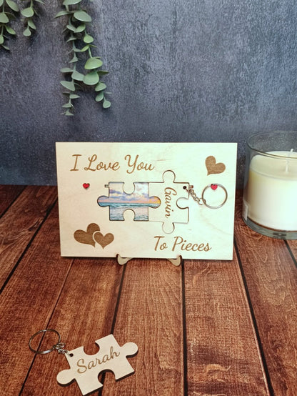 Love you to pieces puzzle piece photo frame